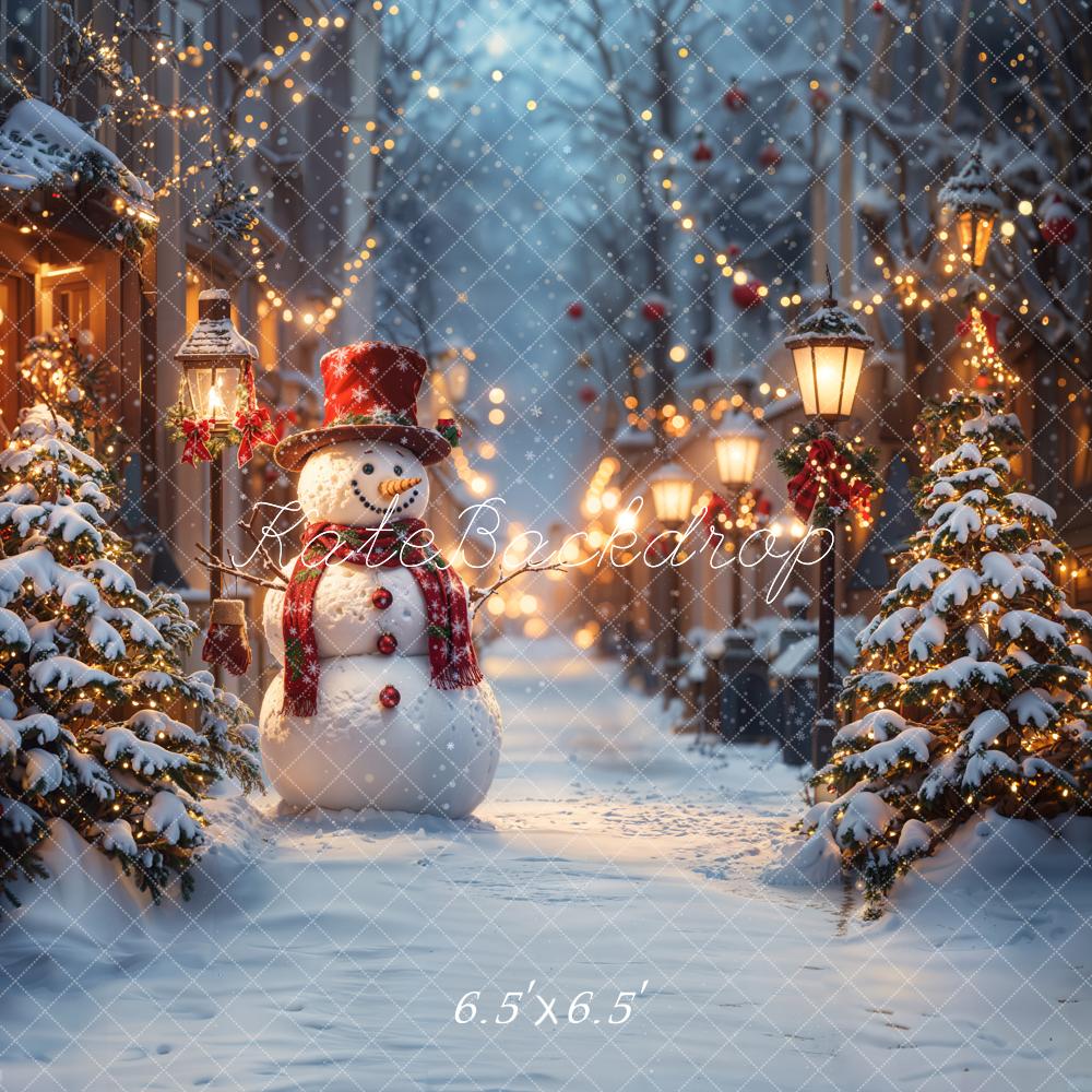 Kate Christmas Snowman Winter Street Lights Backdrop Designed by Emetselch -UK