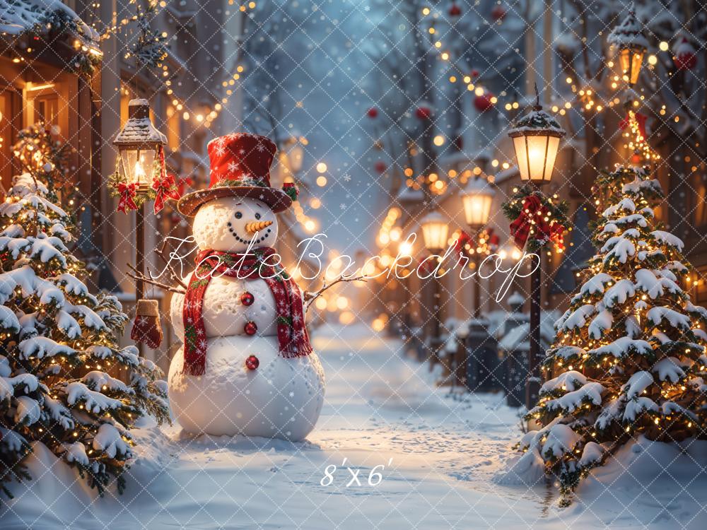 Kate Christmas Snowman Winter Street Lights Backdrop Designed by Emetselch -UK