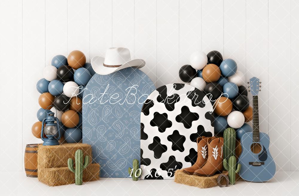 On Sale Kate Cake Smash Western Cowboy Boots Blue Backdrop Designed by Ashley Paul -UK