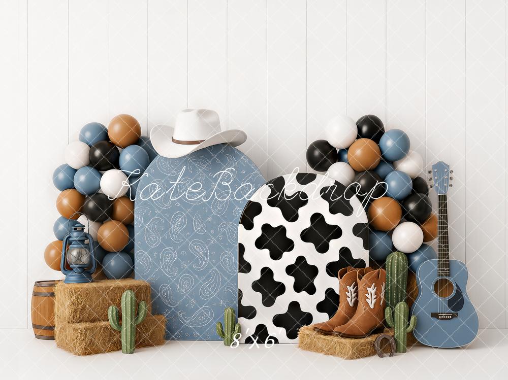 On Sale Kate Cake Smash Western Cowboy Boots Blue Backdrop Designed by Ashley Paul -UK