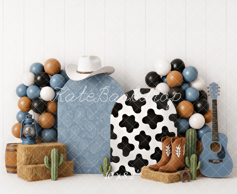On Sale Kate Cake Smash Western Cowboy Boots Blue Backdrop Designed by Ashley Paul -UK