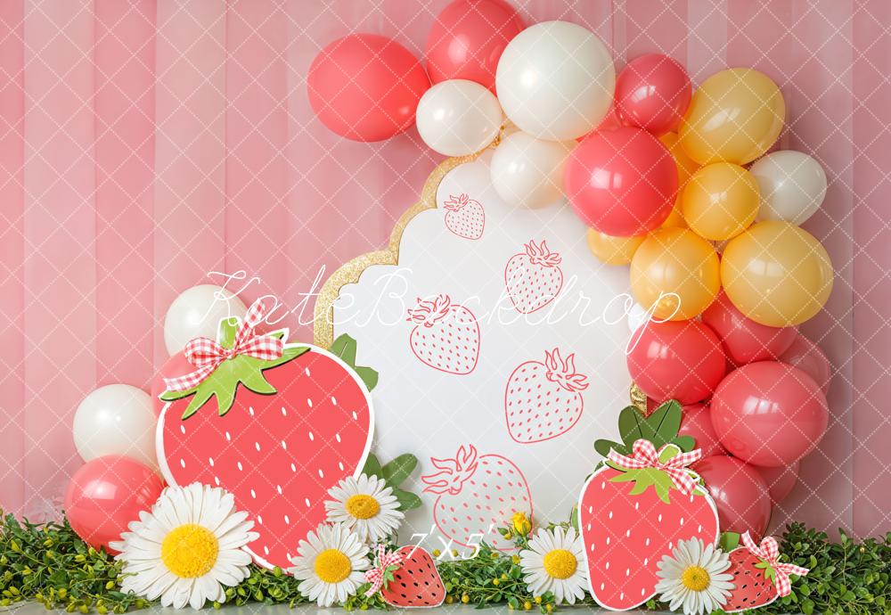 On Sale Kate Cake Smash Strawberry Balloon Daisy Backdrop Designed by Emetselch -UK
