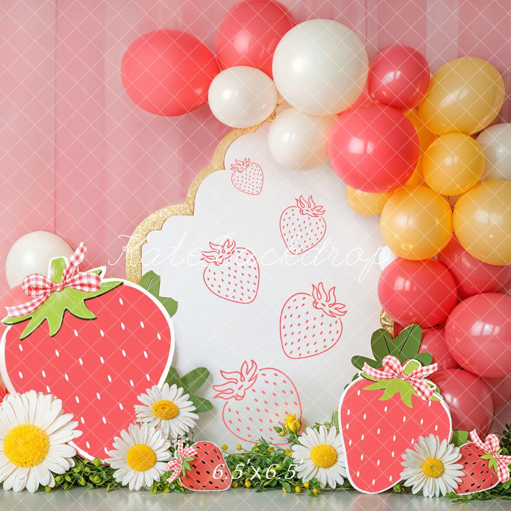 On Sale Kate Cake Smash Strawberry Balloon Daisy Backdrop Designed by Emetselch -UK