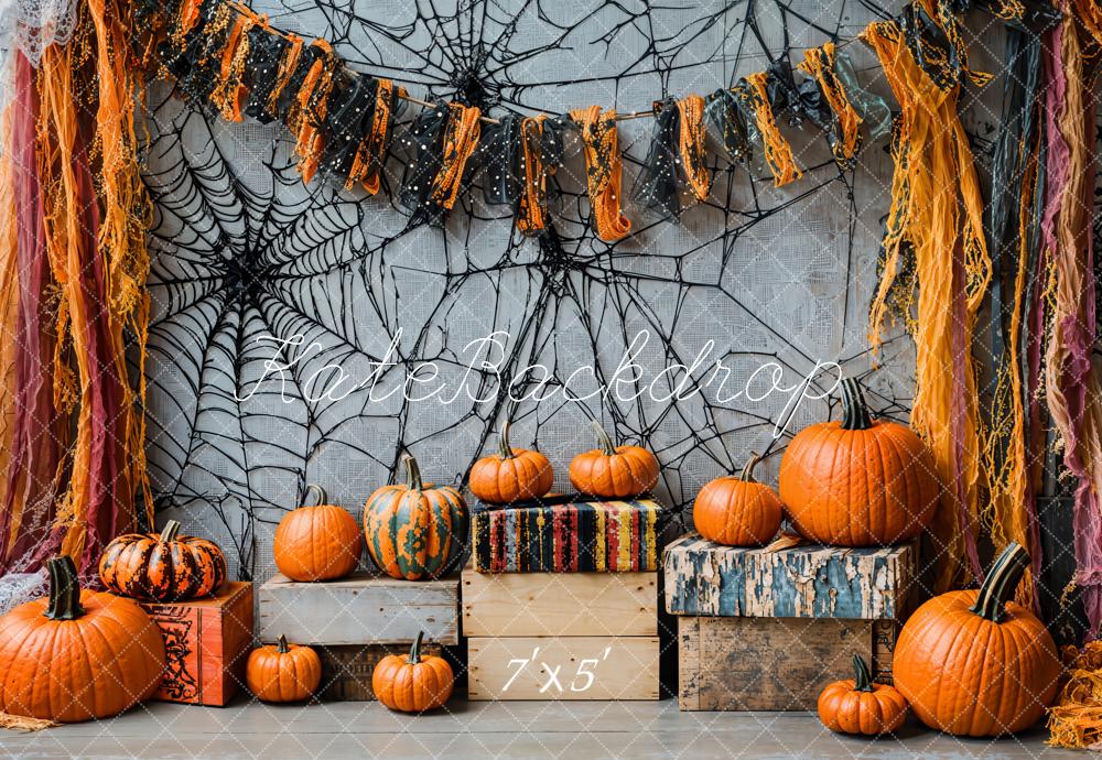 Lightning Deals Kate Halloween Pumpkin Spiderweb Vintage Backdrop Designed by Emetselch -UK