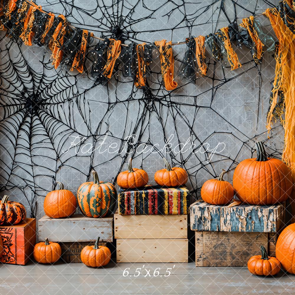 Lightning Deals Kate Halloween Pumpkin Spiderweb Vintage Backdrop Designed by Emetselch -UK