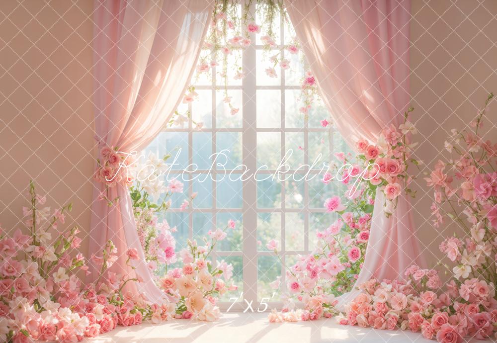 Kate Floral Window Pink Curtain Backdrop Designed by Emetselch