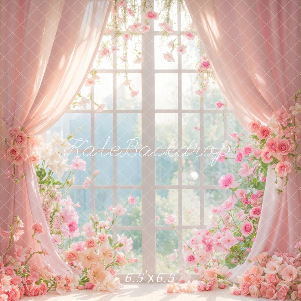 Kate Floral Window Pink Curtain Backdrop Designed by Emetselch