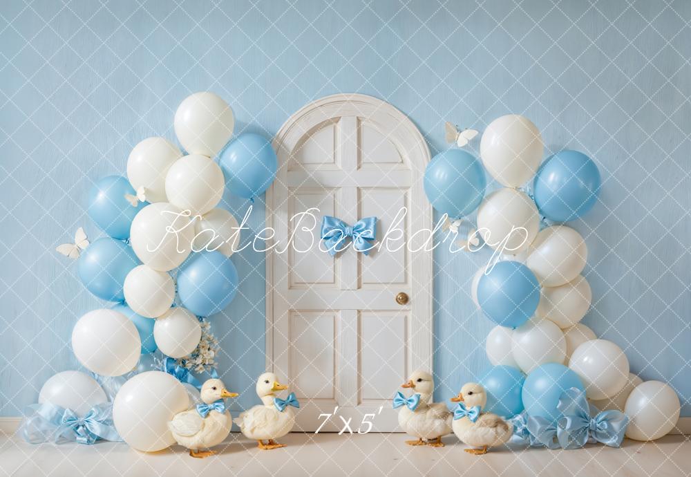 Kate Cake Smash Blue Balloon Ducks Door Backdrop Designed by Emetselch