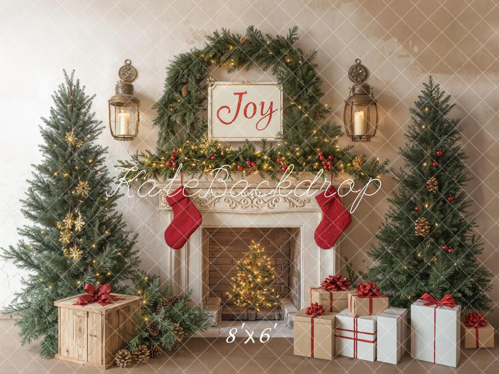 Lightning Deals Kate Christmas Tree Fireplace Joy Gifts White Backdrop Designed by Emetselch -UK