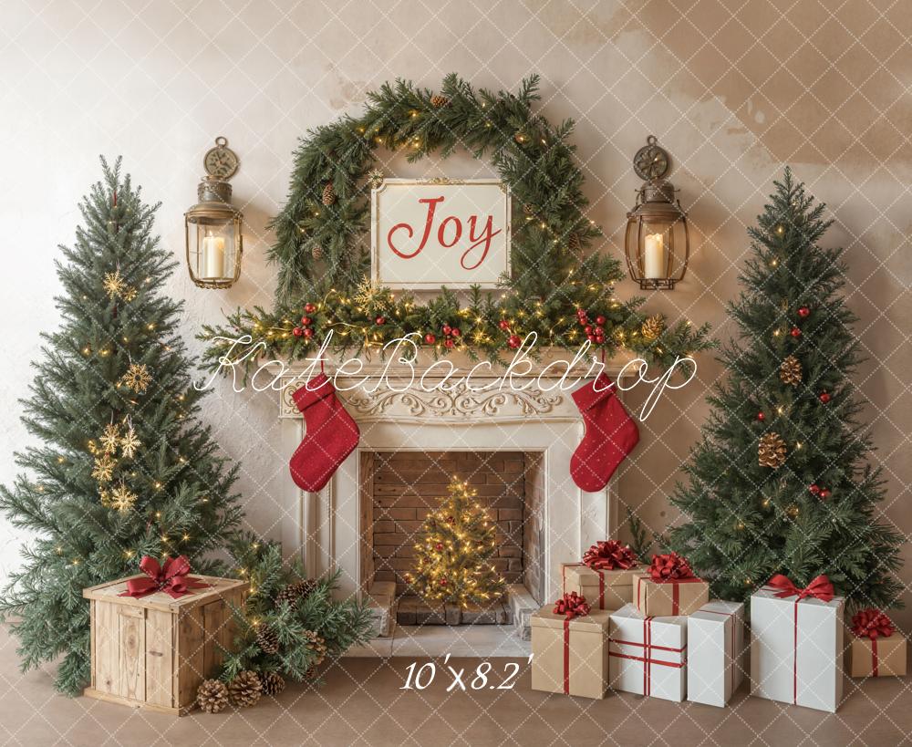 Lightning Deals Kate Christmas Tree Fireplace Joy Gifts White Backdrop Designed by Emetselch -UK