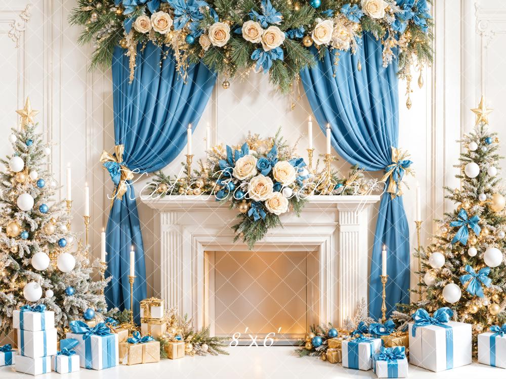 Lightning Deals Kate Christmas Tree Blue Curtain Fireplace Gifts Backdrop Designed by Emetselch -UK