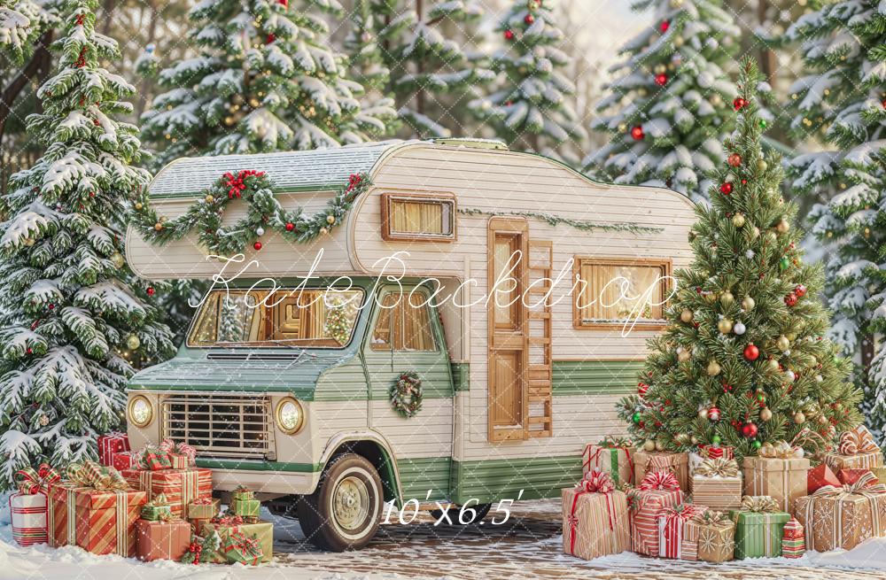 Kate Christmas Tree Camper Gifts Forest Snow Backdrop Designed by Emetselch