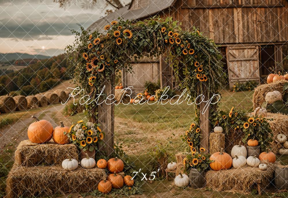 Kate Autumn Rustic Sunflower Arch Pumpkin Barn Backdrop Designed by Emetselch -UK