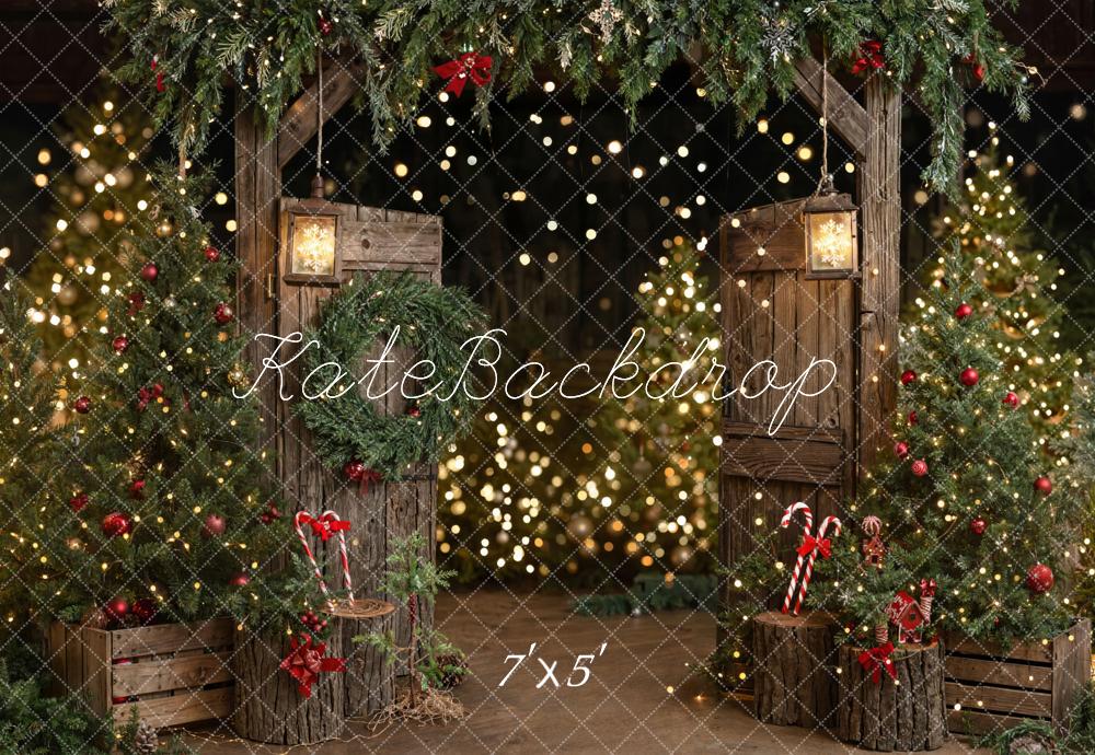 Kate Christmas Tree Rustic Barn Door Wooden Backdrop Designed by Emetselch