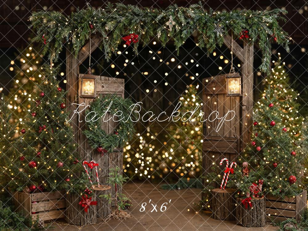 Kate Christmas Tree Rustic Barn Door Wooden Backdrop Designed by Emetselch -UK