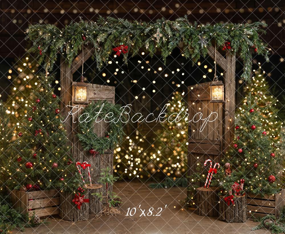 Kate Christmas Tree Rustic Barn Door Wooden Backdrop Designed by Emetselch -UK