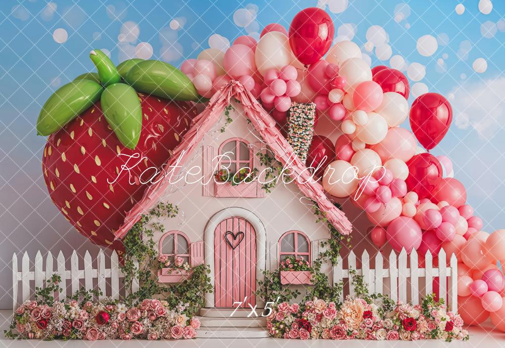 Lightning Deals Kate Summer Strawberry House Balloons Backdrop Designed by Emetselch -UK