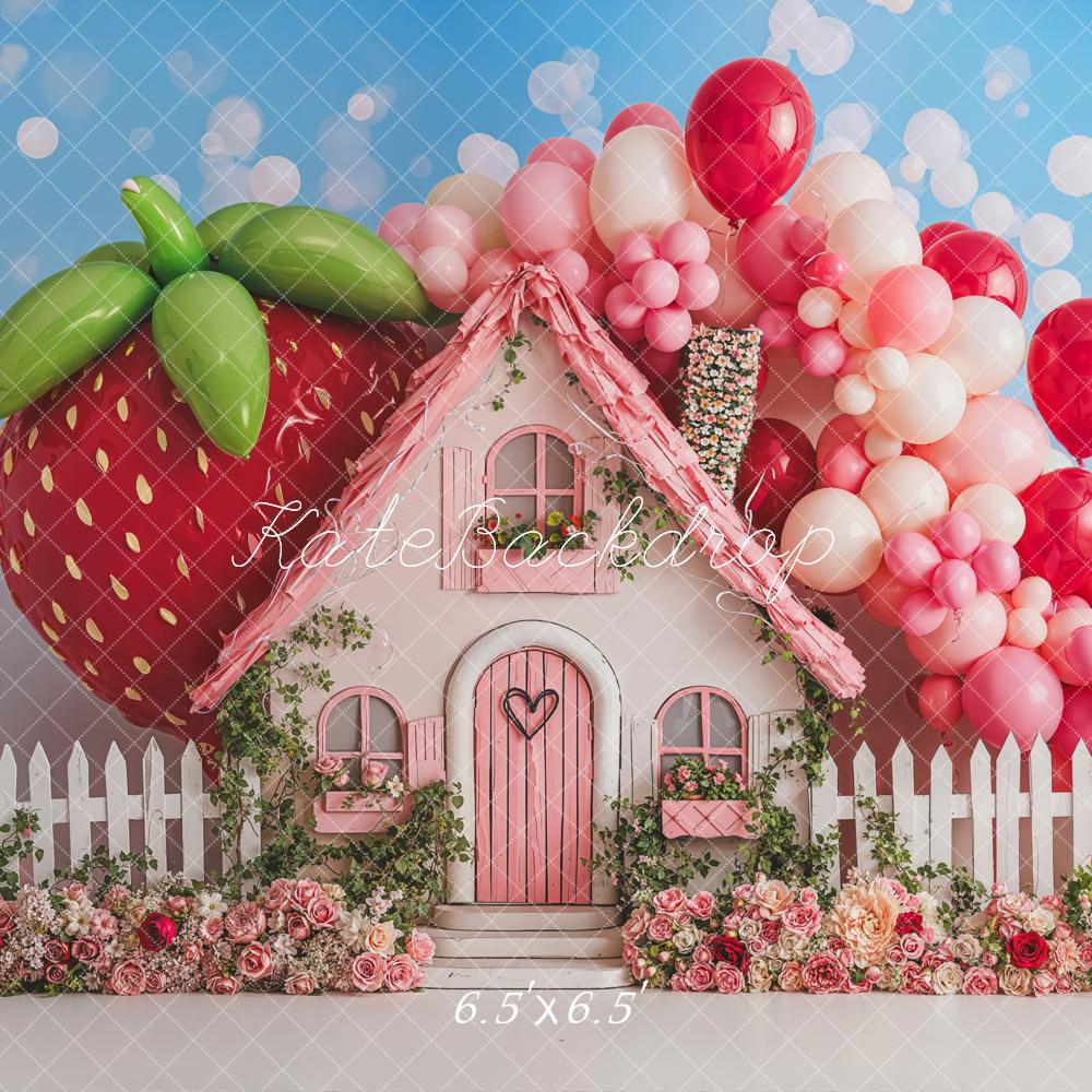 Lightning Deals Kate Summer Strawberry House Balloons Backdrop Designed by Emetselch -UK