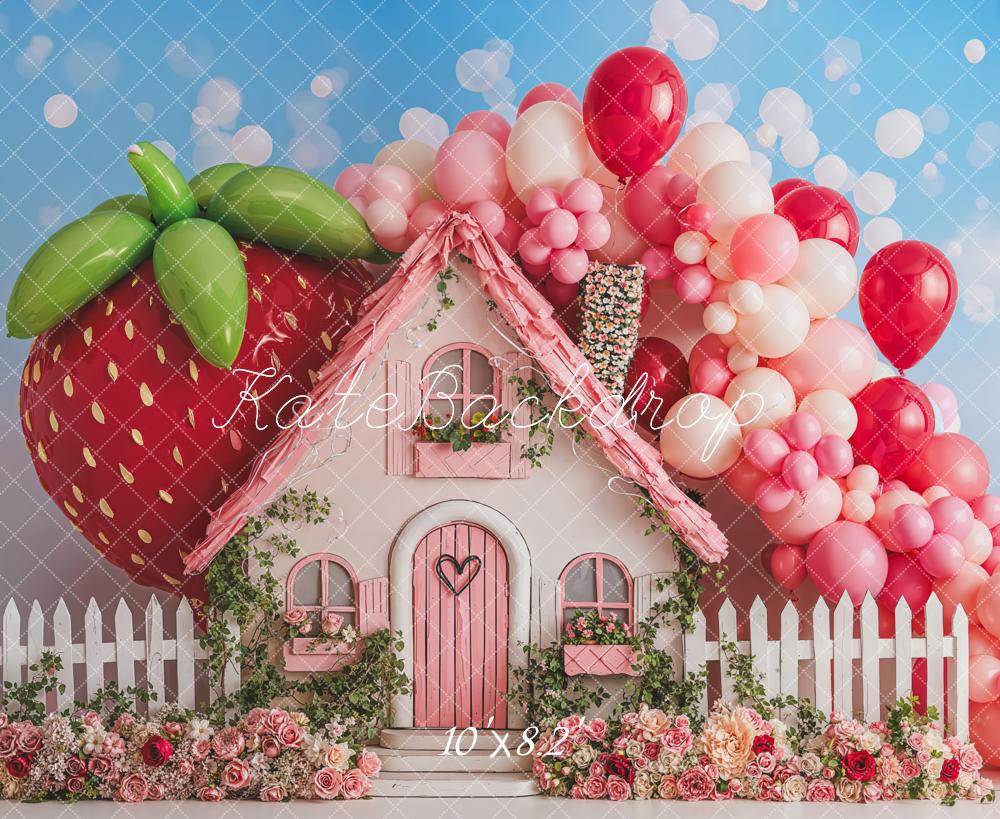 Lightning Deals Kate Summer Strawberry House Balloons Backdrop Designed by Emetselch -UK