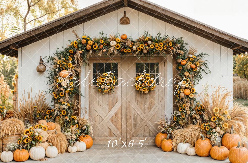 Kate Autumn Barn Sunflower Pumpkins Backdrop Designed by Emetselch