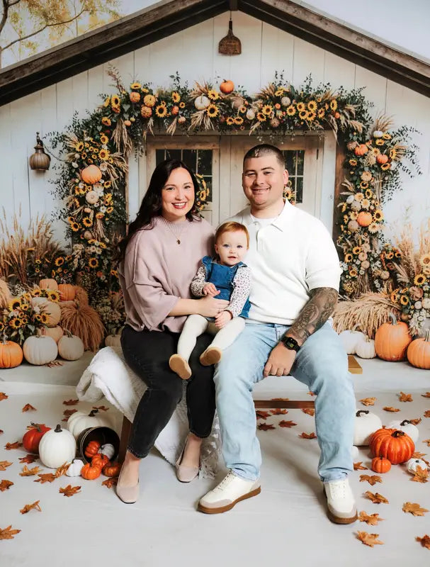 Kate Autumn Barn Sunflower Pumpkins Backdrop Designed by Emetselch -UK