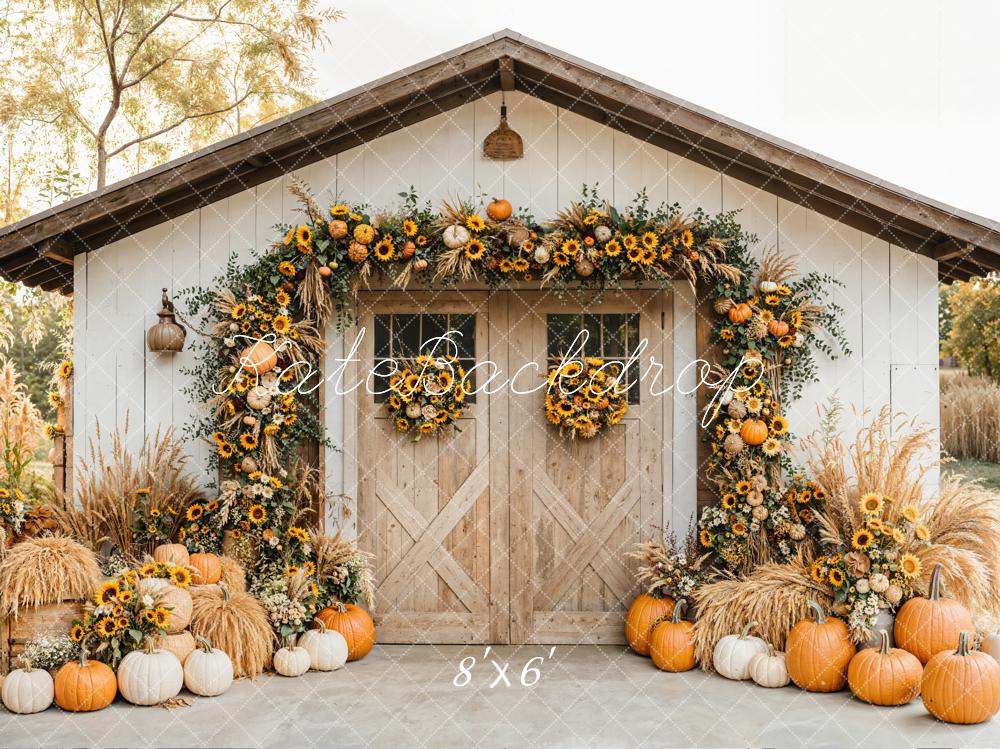 Kate Autumn Barn Sunflower Pumpkins Backdrop Designed by Emetselch