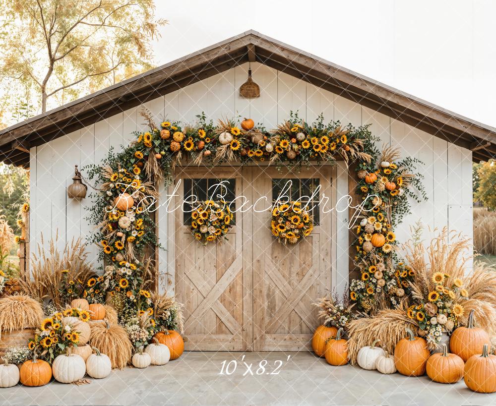 Kate Autumn Barn Sunflower Pumpkins Backdrop Designed by Emetselch