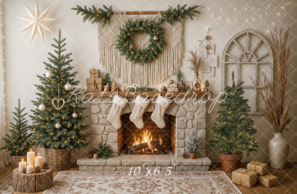 Kate Christmas Boho Macrame Fireplace Backdrop Designed by Ashley Paul