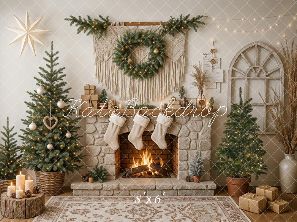 Kate Christmas Boho Macrame Fireplace Backdrop Designed by Ashley Paul