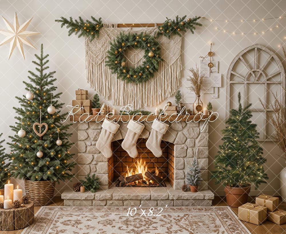 Kate Christmas Boho Macrame Fireplace Backdrop Designed by Ashley Paul