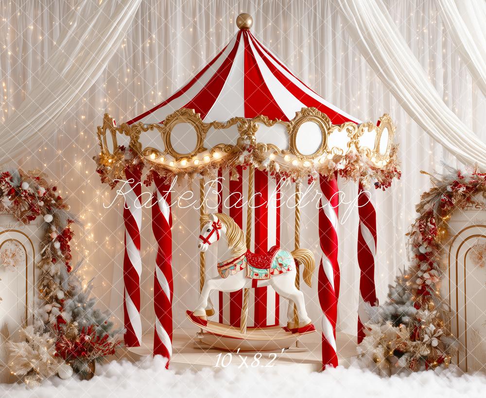 Lightning Deals Kate Christmas Circus Carousel White Curtains Backdrop Designed by Patty Robert -UK