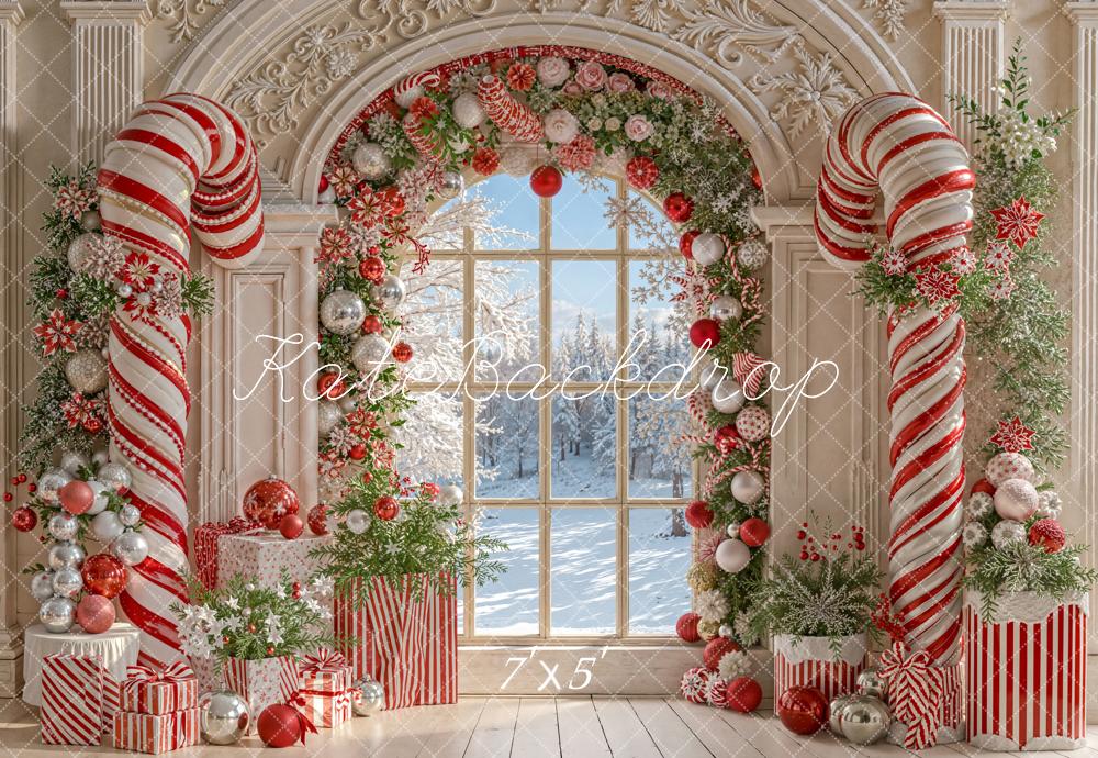 On Sale Kate Christmas Candy Cane Arched Window Backdrop Designed by Emetselch