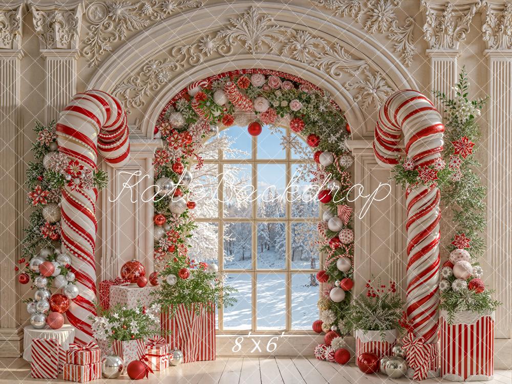 On Sale Kate Christmas Candy Cane Arched Window Backdrop Designed by Emetselch