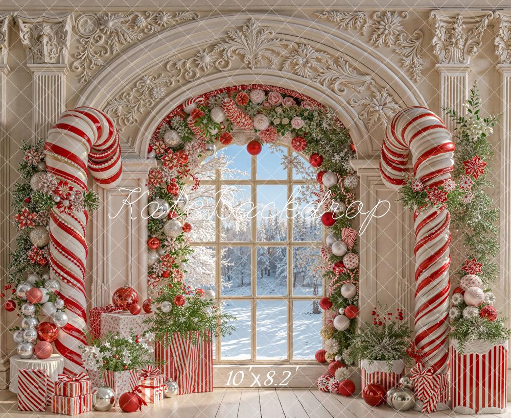 On Sale Kate Christmas Candy Cane Arched Window Backdrop Designed by Emetselch