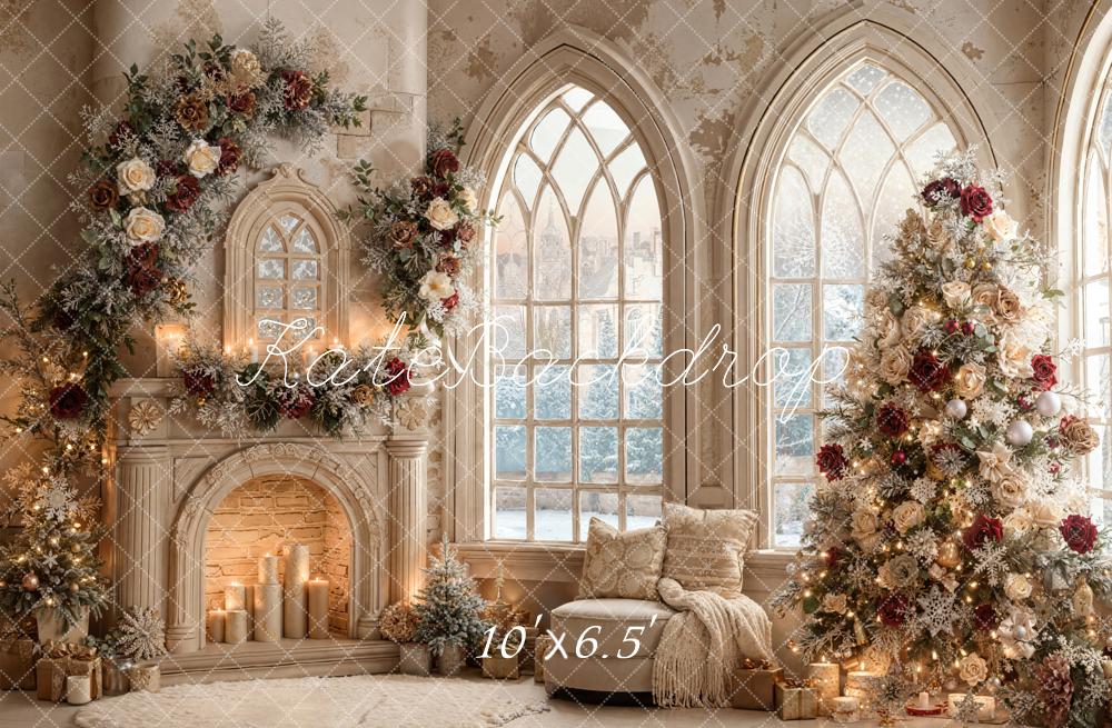 Kate Christmas Tree Roses Fireplace Arched Window Backdrop Designed by Emetselch -UK