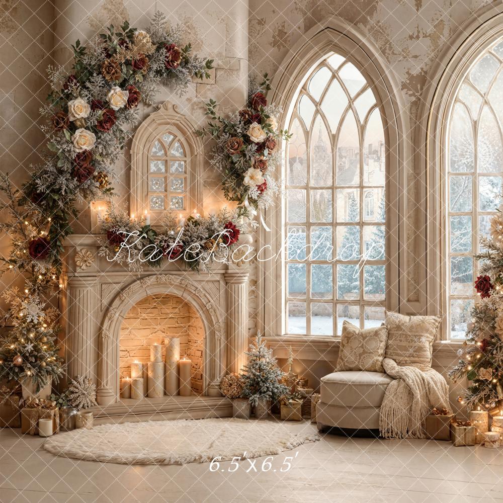 Kate Christmas Tree Roses Fireplace Arched Window Backdrop Designed by Emetselch -UK