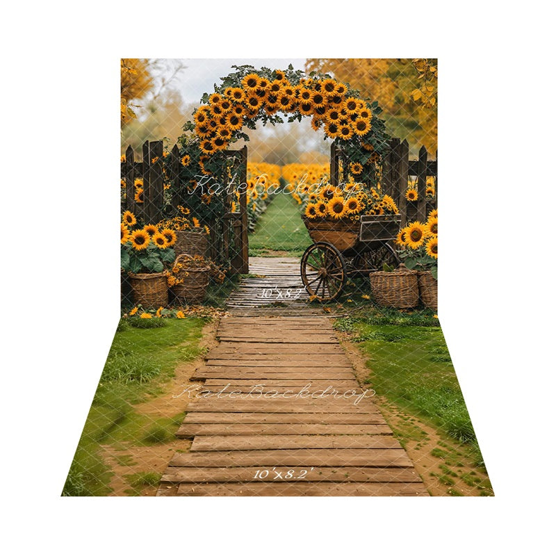 Kate Autumn Sunflower Arch Backdrop+Wooden Pathway Grass Floor Backdrop -UK