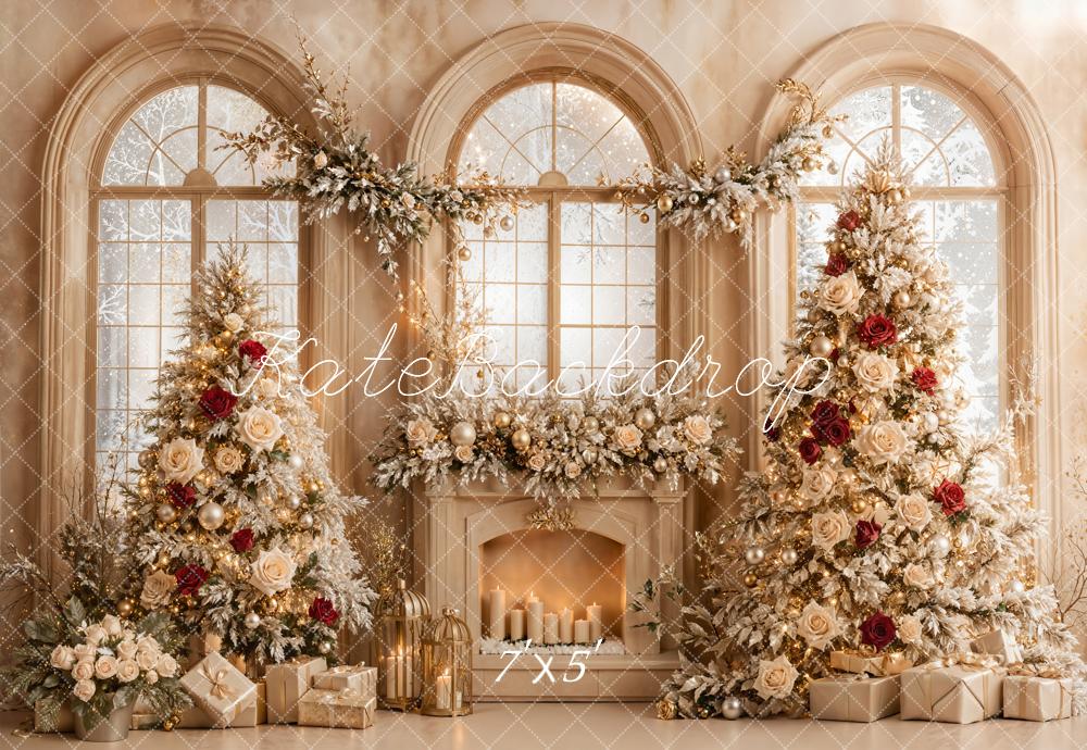 Kate Christmas Tree Fireplace Arched Window Backdrop Designed by Emetselch
