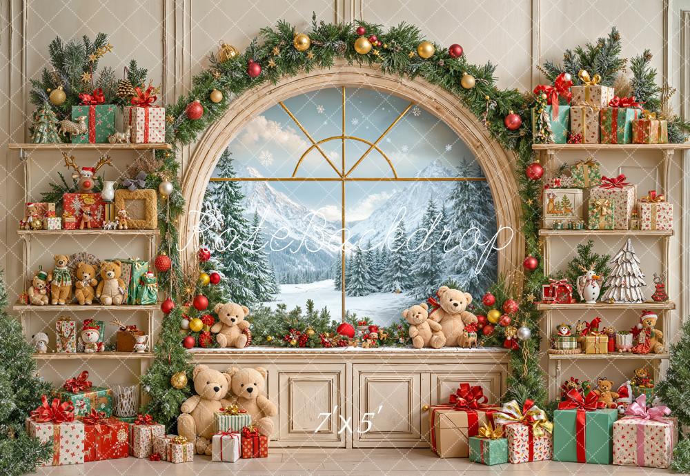Kate Christmas Teddy Bear Gift Window Backdrop Designed by Emetselch