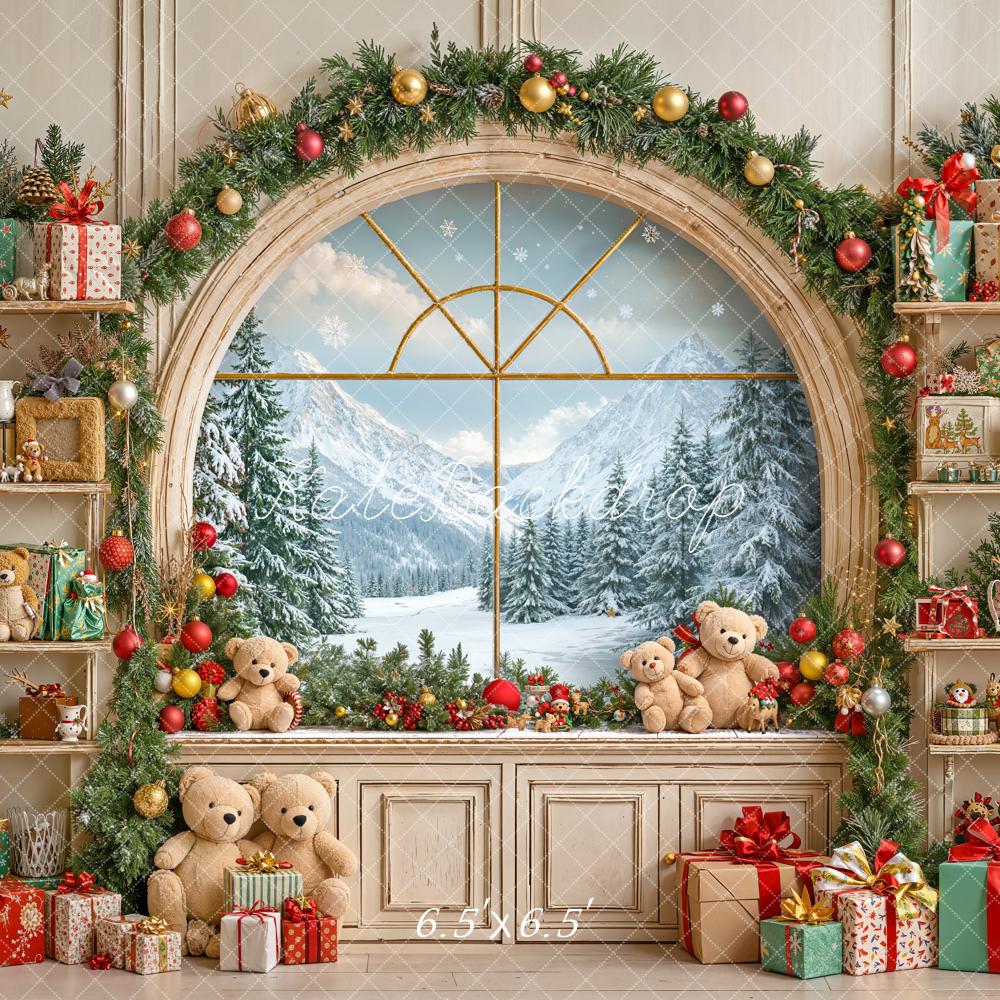 Kate Christmas Teddy Bear Gift Window Backdrop Designed by Emetselch