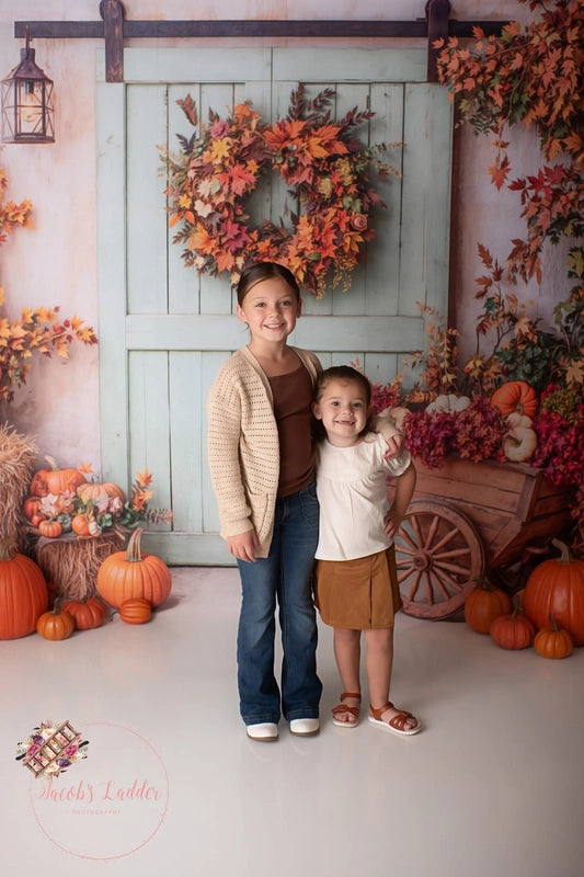Kate Autumn Rustic Harvest Pumpkins Door Backdrop Designed by Emetselch
