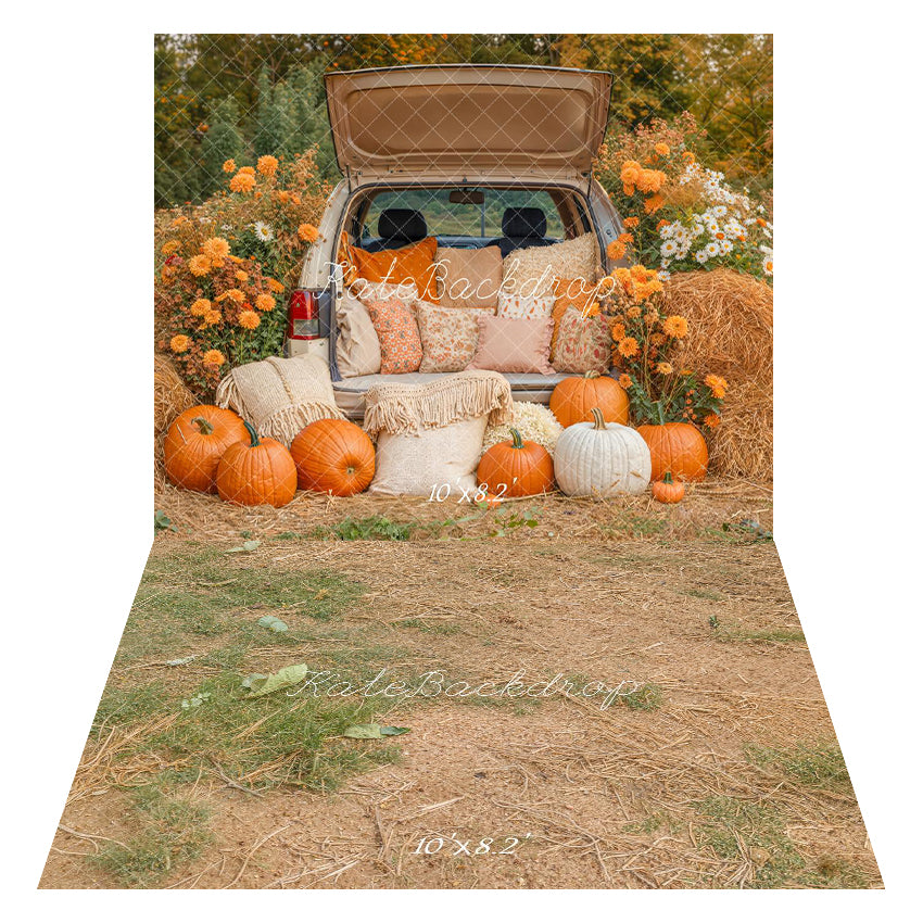 Kate Autumn Pumpkin Truck Hay Bales Backdrop+Earthy Grass Floor Backdrop