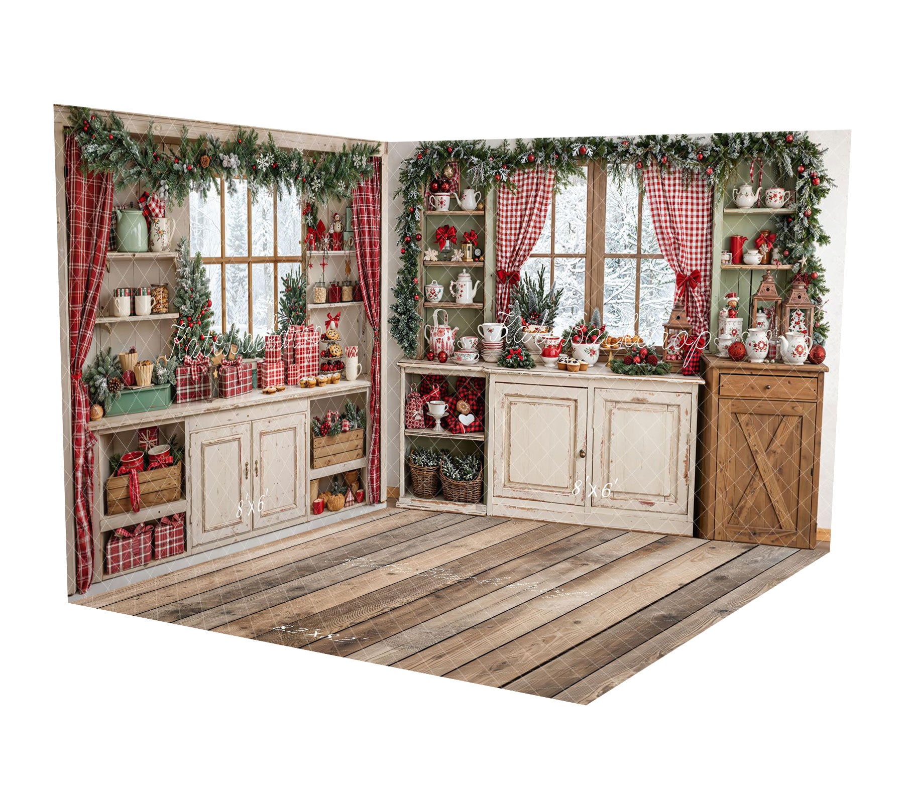 Kate Christmas Kitchen Rustic Cupboard Window Red Plaid Room Set