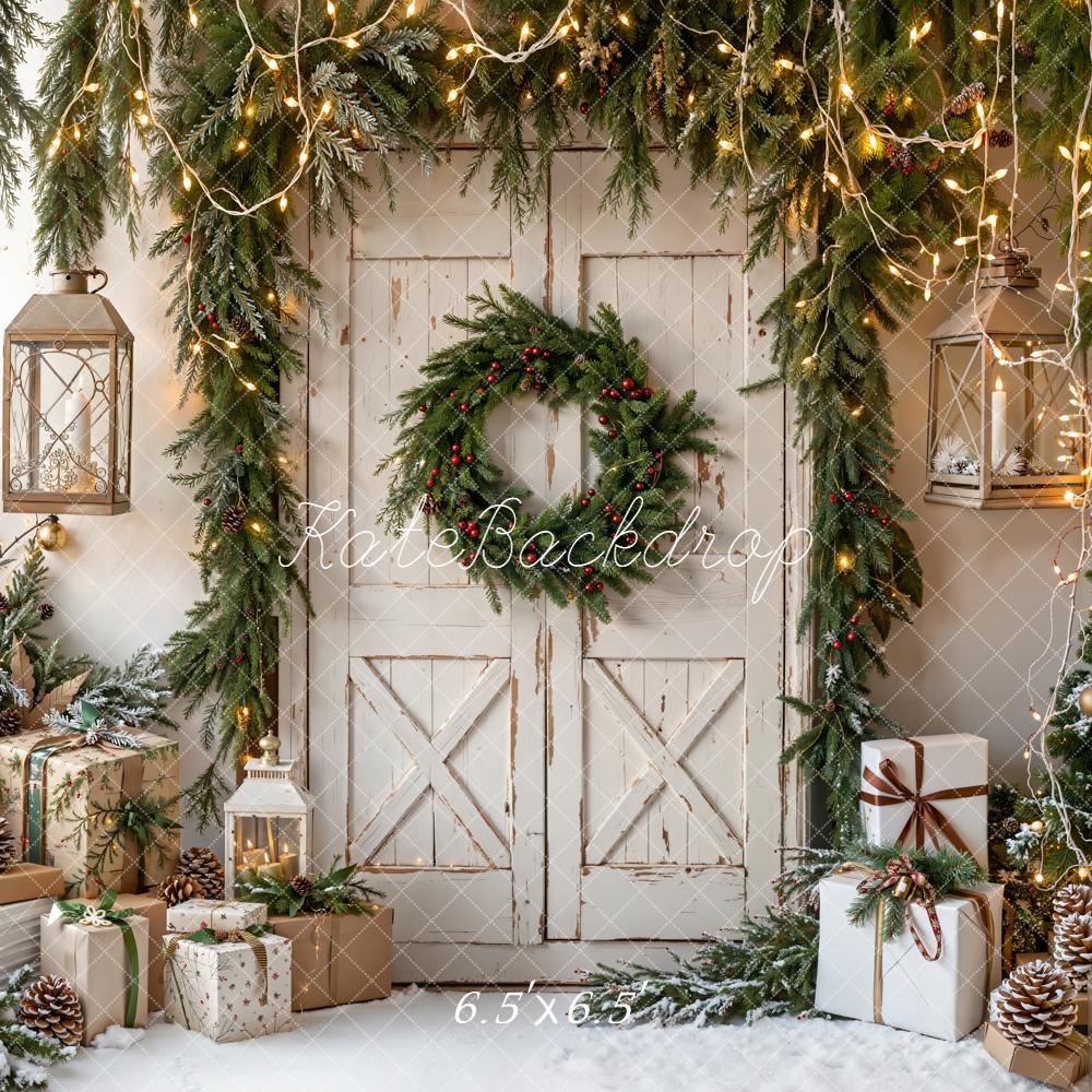 Kate Christmas Rustic Wreath Barn Door Gifts Backdrop Designed by Emetselch