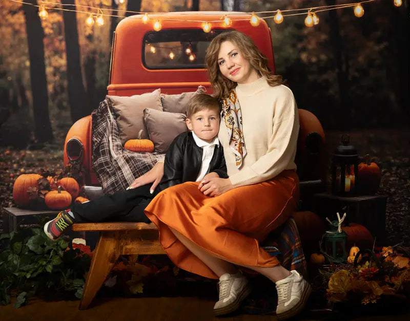 Kate Autumn Truck Pumpkin Lights Backdrop Designed by Emetselch -UK