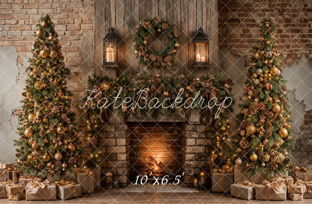 Kate Christmas Tree Fireplace Brick Wall Backdrop Designed by Emetselch -UK