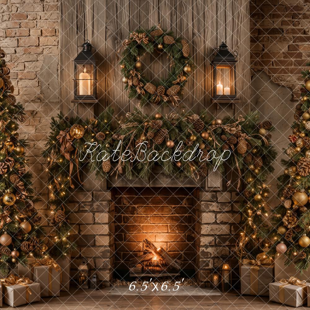 Kate Christmas Tree Fireplace Brick Wall Backdrop Designed by Emetselch