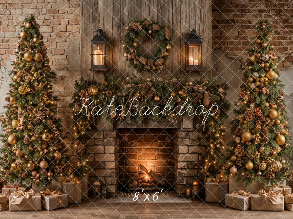 Kate Christmas Tree Fireplace Brick Wall Backdrop Designed by Emetselch -UK