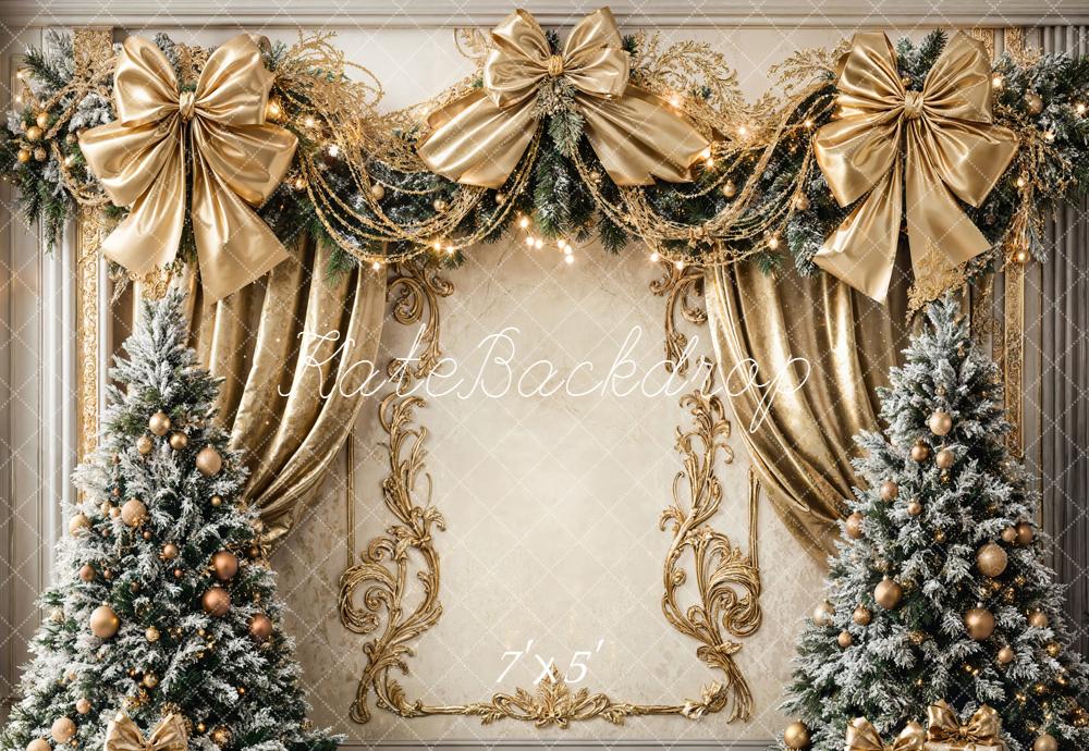 Kate Christmas Tree Gold Bow Retro Wall Backdrop Designed by Chain Photography