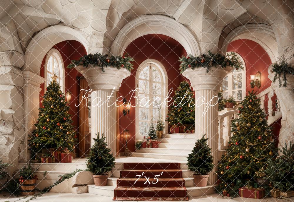 Kate Christmas Retro Staircase Arch Tree Backdrop Designed by Emetselch